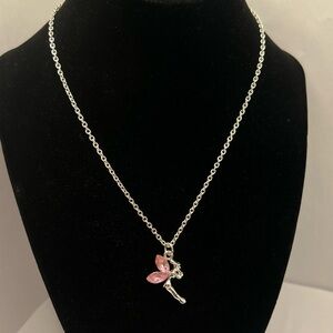 Fairy Necklace with Pink Crystal Wings